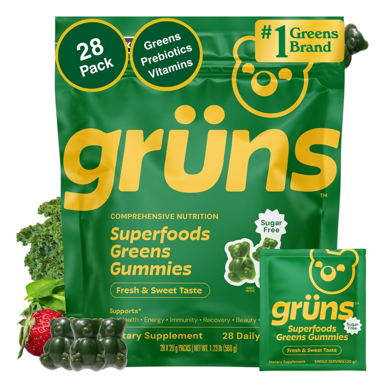 Gruns Adult Greens Gummies  Multivitamin & Prebiotic Fiber, 28 ct