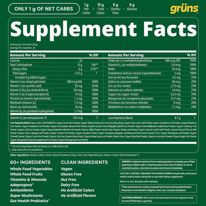 Gruns Adult Greens Gummies  Multivitamin & Prebiotic Fiber, 28 ct