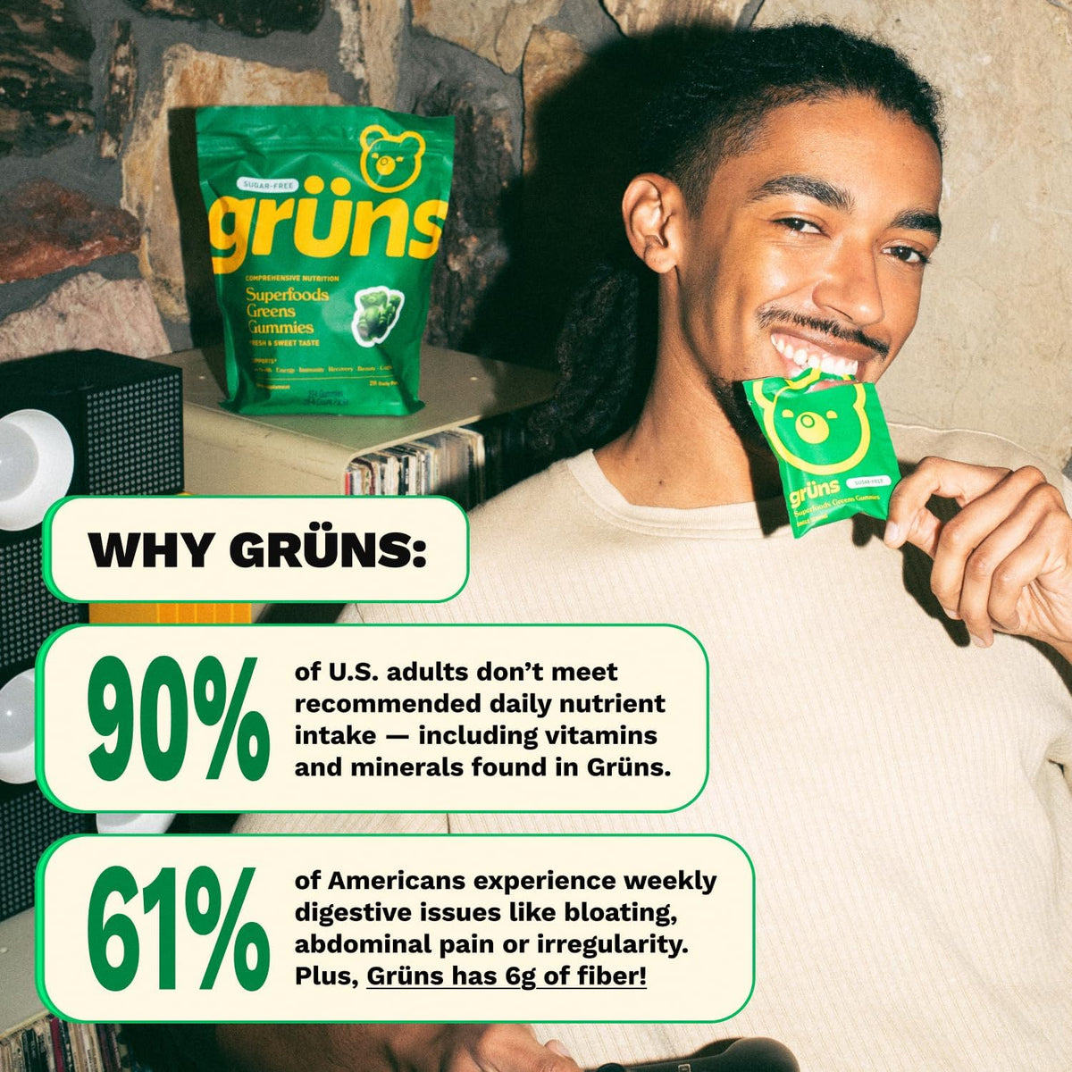 Gruns Adult Greens Gummies  Multivitamin & Prebiotic Fiber, 28 ct