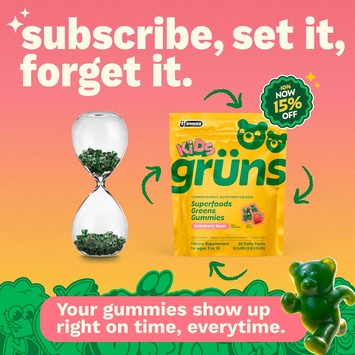 Gruns Kids Multivitamin Kids Greens Gummies, 28 ct